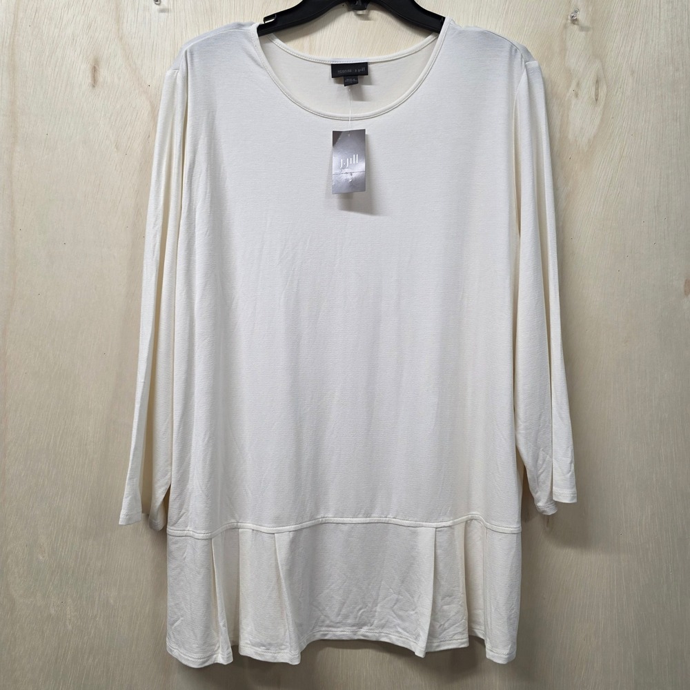 J. Jill Wearever Cream Pleated Hem Tunic Top 3/4 Sleeve Stretch Size XL NWT
